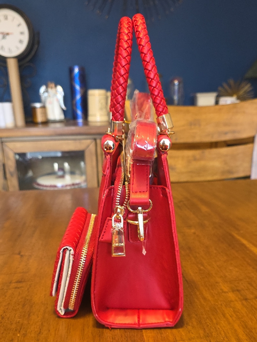 Bebe Red Woven Tote Handbag with Matching Wallet Nwt - Picture 4 of 16